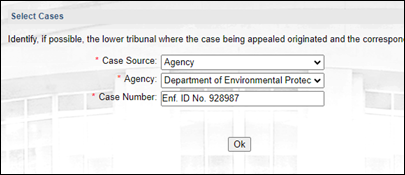 Selecting ‘Agency’ in the Select Cases screen.